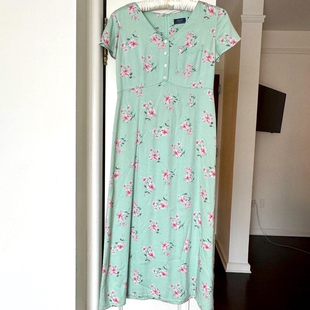 Vintage Y2K Crazy Horse Liz Claiborne Floral Maxi Dress Mint Green Small